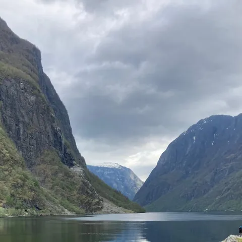 The Naeroyfjord still between its cliffs