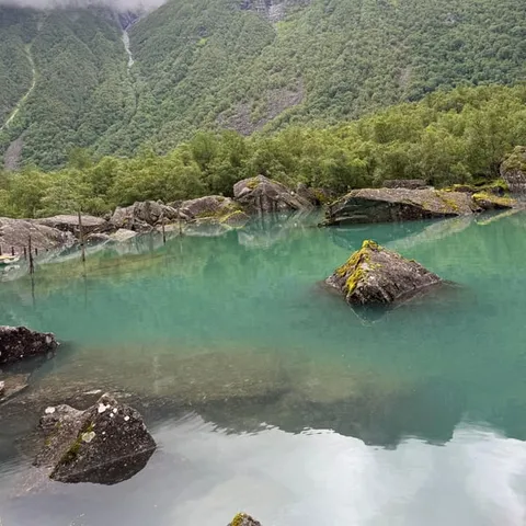 The turquoise water of a glacier lake